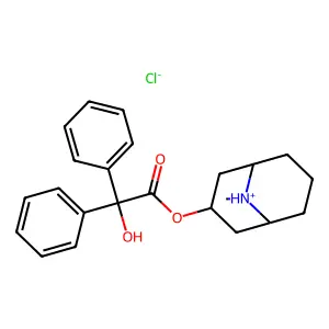 (9-methyl-9-azoniabicyclo[3.3.1]nonan-3-yl) 2-hydroxy-2,2-diphenylacetate chloride structure