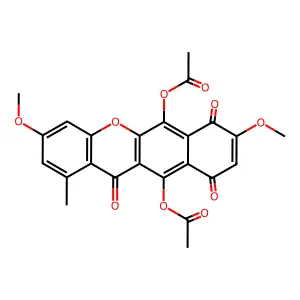 (6-acetyloxy-3,8-dimethoxy-1-methyl-7,10,12-trioxobenzo[b]xanthen-11-yl) acetate structure