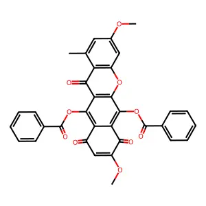 (6-benzoyloxy-3,8-dimethoxy-1-methyl-7,10,12-trioxobenzo[b]xanthen-11-yl) benzoate structure