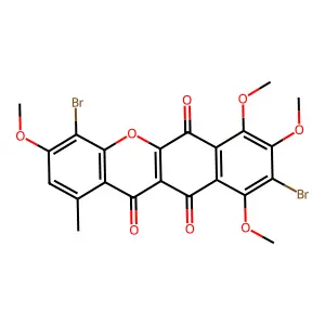 4,9-dibromo-3,7,8,10-tetramethoxy-1-methylbenzo[b]xanthene-6,11,12-trione structure