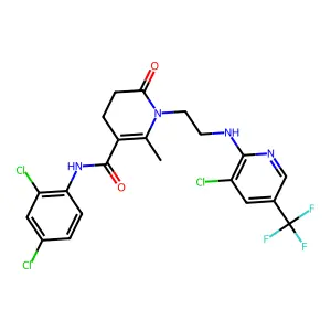 1-[2-[[3-chloro-5-(trifluoromethyl)-2-pyridinyl]amino]ethyl]-N-(2,4-dichlorophenyl)-6-methyl-2-oxo-3,4-dihydropyridine-5-carboxamide structure