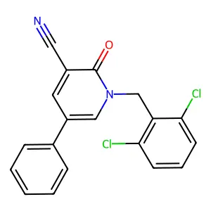 1-[(2,6-dichlorophenyl)methyl]-2-oxo-5-phenylpyridine-3-carbonitrile structure