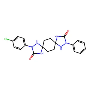 11-(4-chlorophenyl)-3-phenyl-1,3,4,9,11,12-hexazadispiro[4.2.48.25]tetradecane-2,10-dione structure