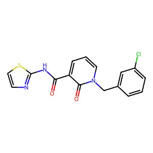 1-[(3-chlorophenyl)methyl]-2-oxo-N-(1,3-thiazol-2-yl)-1,2-dihydropyridine-3-carboxamide structure