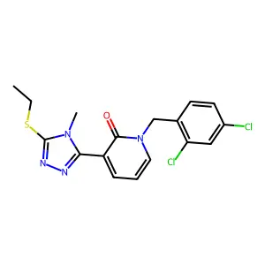 1-[(2,4-dichlorophenyl)methyl]-3-(5-ethylsulfanyl-4-methyl-1,2,4-triazol-3-yl)pyridin-2-one structure