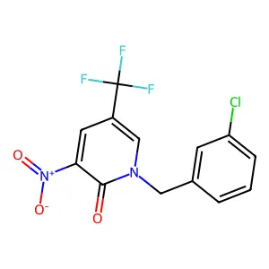 1-[(3-chlorophenyl)methyl]-3-nitro-5-(trifluoromethyl)pyridin-2-one structure