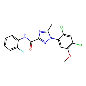 1-(2,4-dichloro-5-methoxyphenyl)-N-(2-fluorophenyl)-5-methyl-1H-1,2,4-triazole-3-carboxamide structure