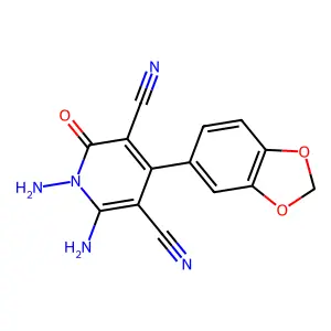 1,2-diamino-4-(1,3-benzodioxol-5-yl)-6-oxopyridine-3,5-dicarbonitrile structure