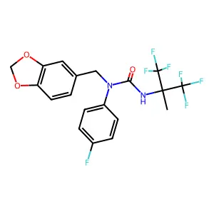 1-(1,3-benzodioxol-5-ylmethyl)-1-(4-fluorophenyl)-3-(1,1,1,3,3,3-hexafluoro-2-methylpropan-2-yl)urea structure