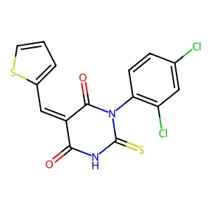 1-(2,4-dichlorophenyl)-5-(2-thienylmethylene)-2-thioxodihydro-4,6(1H,5H)-pyrimidinedione structure