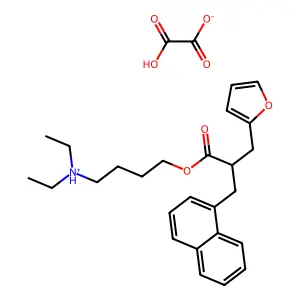 2-Furanpropionic acid, alpha-(1-naphthylmethyl)-, 4-(diethylamino)butyl ester, oxalate (1:1) structure