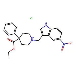 ethyl 1-[(5-nitro-1H-indol-3-yl)methyl]-4-phenylpiperidin-1-ium-4-carboxylate chloride structure