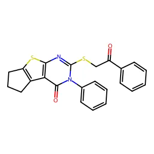 10-phenacylsulfanyl-11-phenyl-7-thia-9,11-diazatricyclo[6.4.0.02,6]dodeca-1(8),2(6),9-trien-12-one structure