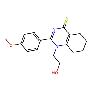 1-(2-hydroxyethyl)-2-(4-methoxyphenyl)-5,6,7,8-tetrahydroquinazoline-4-thione structure