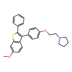 1-[2-[4-(6-methoxy-2-phenyl-1-benzothiophen-3-yl)phenoxy]ethyl]pyrrolidine structure