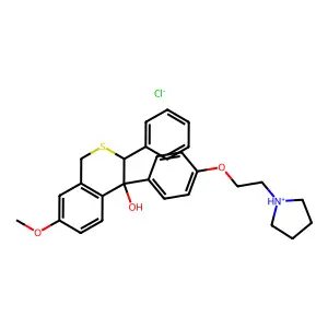 7-methoxy-3-phenyl-4-[4-(2-pyrrolidin-1-ium-1-ylethoxy)phenyl]-1,3-dihydroisothiochromen-4-ol chloride structure