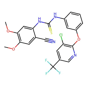 1-[3-[[3-chloro-5-(trifluoromethyl)-2-pyridinyl]oxy]phenyl]-3-(2-cyano-4,5-dimethoxyphenyl)thiourea structure