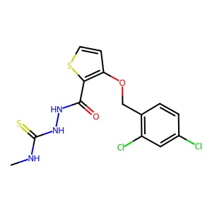 1-[[3-[(2,4-dichlorophenyl)methoxy]thiophene-2-carbonyl]amino]-3-methylthiourea structure