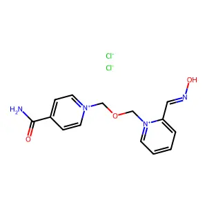 1-[[2-(hydroxyiminomethyl)pyridin-1-ium-1-yl]methoxymethyl]pyridin-1-ium-4-carboxamide dichloride structure