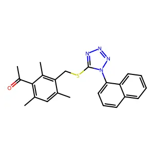 1-(2,4,6-trimethyl-3-(((1-(naphthalen-1-yl)-1H-tetrazol-5-yl)thio)methyl)phenyl)ethanone structure