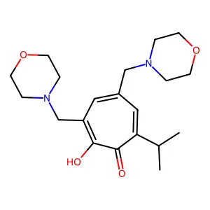 2-hydroxy-3,5-bis(morpholin-4-ylmethyl)-7-propan-2-ylcyclohepta-2,4,6-trien-1-one structure