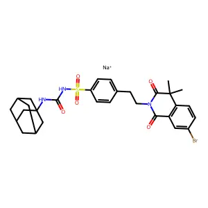 sodium 1-(1-adamantyl)-3-[4-[2-(7-bromo-4,4-dimethyl-1,3-dioxoisoquinolin-2-yl)ethyl]phenyl]sulfonylurea structure