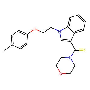 [1-[2-(4-methylphenoxy)ethyl]indol-3-yl]-morpholin-4-ylmethanethione structure