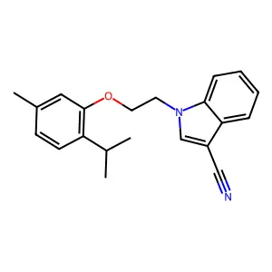 1-[2-(5-methyl-2-propan-2-ylphenoxy)ethyl]indole-3-carbonitrile structure