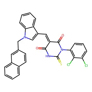 1-(2,3-Dichlorophenyl)-5-((1-(naphthalen-2-ylmethyl)-1H-indol-3-yl)methylene)-2-thioxodihydropyrimidine-4,6(1H,5H)-dione structure