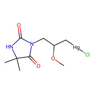 chloro-[3-(4,4-dimethyl-2,5-dioxoimidazolidin-1-yl)-2-methoxypropyl]mercury structure