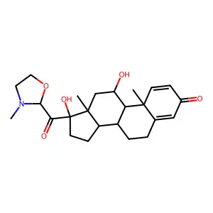 11,17-dihydroxy-10,13-dimethyl-17-(3-methyl-1,3-oxazolidine-2-carbonyl)-7,8,9,11,12,14,15,16-octahydro-6H-cyclopenta[a]phenanthren-3-one structure