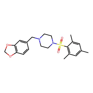 1-(1,3-benzodioxol-5-ylmethyl)-4-(2,4,6-trimethylphenyl)sulfonylpiperazine structure