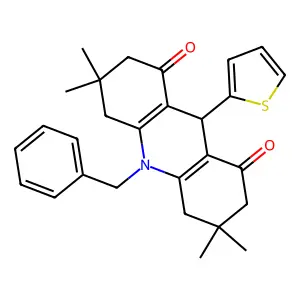 10-benzyl-3,3,6,6-tetramethyl-9-thiophen-2-yl-4,5,7,9-tetrahydro-2H-acridine-1,8-dione structure