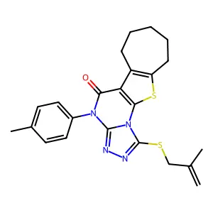 1-((2-methylallyl)thio)-4-(p-tolyl)-7,8,9,10-tetrahydro-4H-cyclohepta[4,5]thieno[3,2-e][1,2,4]triazolo[4,3-a]pyrimidin-5(6H)-one structure