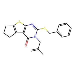 10-benzylsulfanyl-11-(2-methylprop-2-enyl)-7-thia-9,11-diazatricyclo[6.4.0.02,6]dodeca-1(8),2(6),9-trien-12-one structure