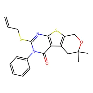 12,12-dimethyl-4-phenyl-5-prop-2-enylsulfanyl-11-oxa-8-thia-4,6-diazatricyclo[7.4.0.02,7]trideca-1(9),2(7),5-trien-3-one structure