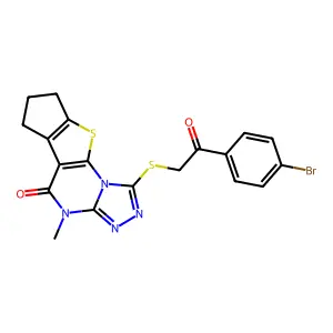 1-{[2-(4-bromophenyl)-2-oxoethyl]sulfanyl}-4-methyl-7,8-dihydro-6H-cyclopenta[4,5]thieno[3,2-e][1,2,4]triazolo[4,3-a]pyrimidin-5(4H)-one structure