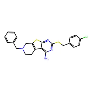 11-benzyl-5-[(4-chlorophenyl)methylsulfanyl]-8-thia-4,6,11-triazatricyclo[7.4.0.02,7]trideca-1(9),2,4,6-tetraen-3-amine structure