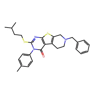 11-benzyl-5-(3-methylbutylsulfanyl)-4-(4-methylphenyl)-8-thia-4,6,11-triazatricyclo[7.4.0.02,7]trideca-1(9),2(7),5-trien-3-one structure
