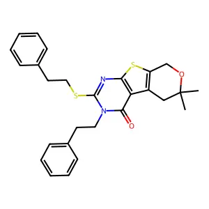 12,12-dimethyl-4-(2-phenylethyl)-5-(2-phenylethylsulfanyl)-11-oxa-8-thia-4,6-diazatricyclo[7.4.0.02,7]trideca-1(9),2(7),5-trien-3-one structure