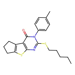 11-(4-methylphenyl)-10-pentylsulfanyl-7-thia-9,11-diazatricyclo[6.4.0.02,6]dodeca-1(8),2(6),9-trien-12-one structure