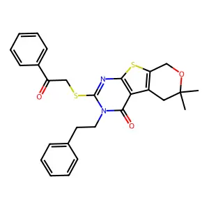 12,12-dimethyl-5-phenacylsulfanyl-4-(2-phenylethyl)-11-oxa-8-thia-4,6-diazatricyclo[7.4.0.02,7]trideca-1(9),2(7),5-trien-3-one structure