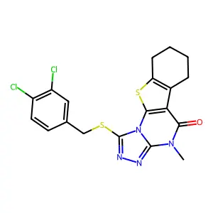 1-((3,4-dichlorobenzyl)thio)-4-methyl-6,7,8,9-tetrahydrobenzo[4,5]thieno[3,2-e][1,2,4]triazolo[4,3-a]pyrimidin-5(4H)-one structure