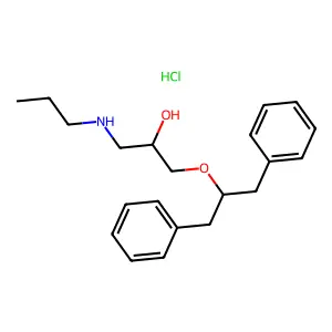 1-(1,3-diphenylpropan-2-yloxy)-3-(propylamino)propan-2-ol;hydrochloride structure