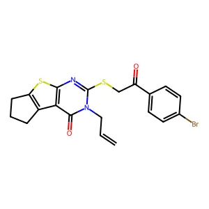 10-[2-(4-bromophenyl)-2-oxoethyl]sulfanyl-11-prop-2-enyl-7-thia-9,11-diazatricyclo[6.4.0.02,6]dodeca-1(8),2(6),9-trien-12-one structure