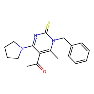 1-(1-benzyl-6-methyl-4-pyrrolidin-1-yl-2-sulfanylidenepyrimidin-5-yl)ethanone structure