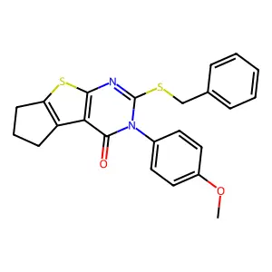 10-benzylsulfanyl-11-(4-methoxyphenyl)-7-thia-9,11-diazatricyclo[6.4.0.02,6]dodeca-1(8),2(6),9-trien-12-one structure