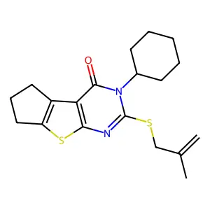 11-cyclohexyl-10-(2-methylprop-2-enylsulfanyl)-7-thia-9,11-diazatricyclo[6.4.0.02,6]dodeca-1(8),2(6),9-trien-12-one structure