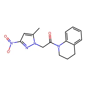 1-(3,4-dihydro-2H-quinolin-1-yl)-2-(5-methyl-3-nitropyrazol-1-yl)ethanone structure