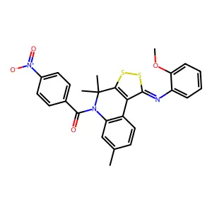 [1-(2-methoxyphenyl)imino-4,4,7-trimethyldithiolo[3,4-c]quinolin-5-yl]-(4-nitrophenyl)methanone structure
